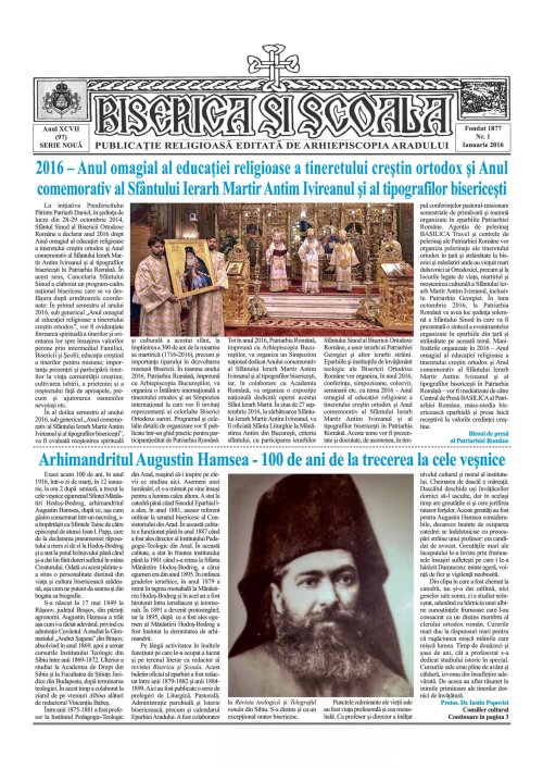 Primul număr din anul 2016 al revistei eparhiale „Biserica şi Şcoala” Poza 64549
