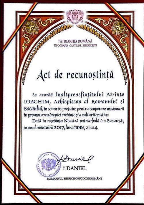 Distincţie patriarhală acordată Arhiepiscopiei Romanului şi Bacăului Poza 36099