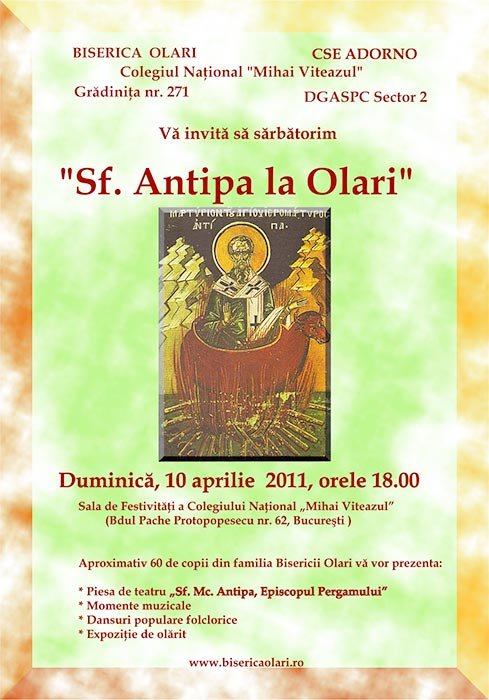 Sfântul Antipa va fi sărbătorit la Biserica Olari