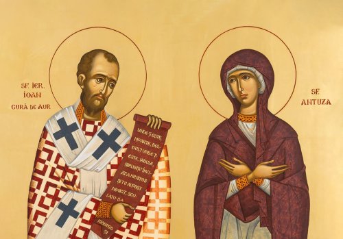 Sfântul Ierarh  Ioan Gură de Aur, Arhiepiscopul Constantinopolului, şi mama sa,  Sfânta Antuza