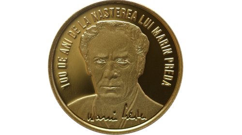 Monedă de aur dedicată lui Marin Preda