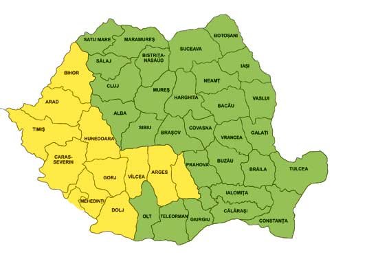 Cod galben de ploi în vestul şi sud-vestul ţării 96991