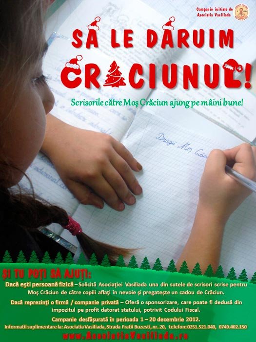 „Să le dăruim Crăciunul!“, campanie demarată de Asociaţia „Vasiliada“ 88619