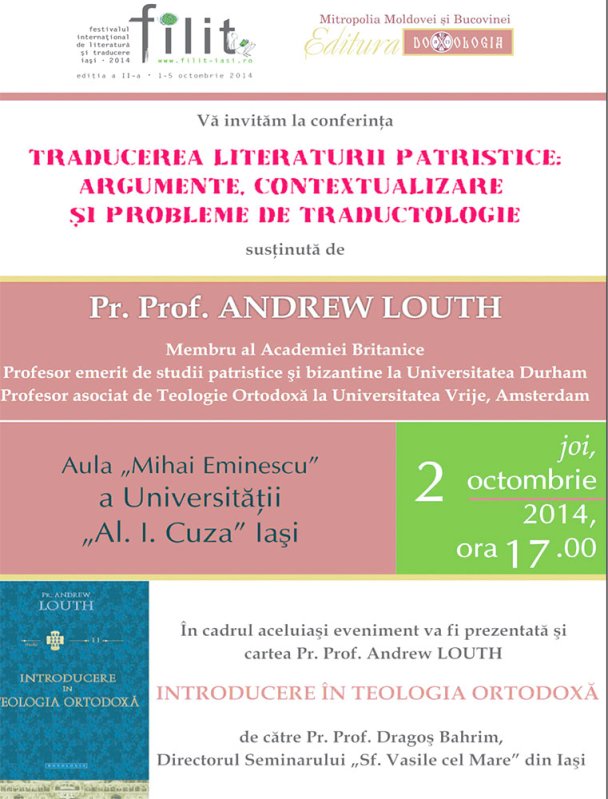 Andrew Louth, profesor emerit de studii patristice şi bizantine din Marea Britanie, conferenţiază la Iaşi în cadrul FILIT 2014 76555