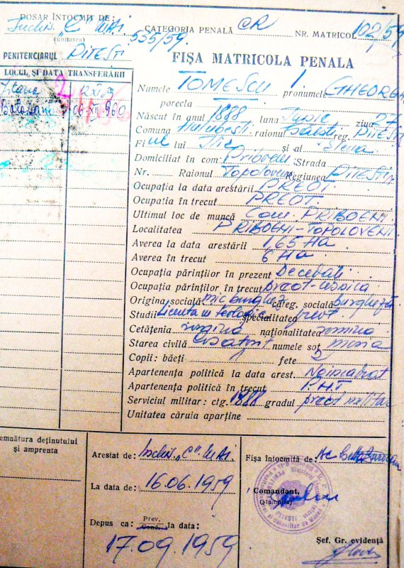 Preotul Gheorghe Tomescu din judeţul Argeş, decedat în închisoarea de la Botoşani 44613