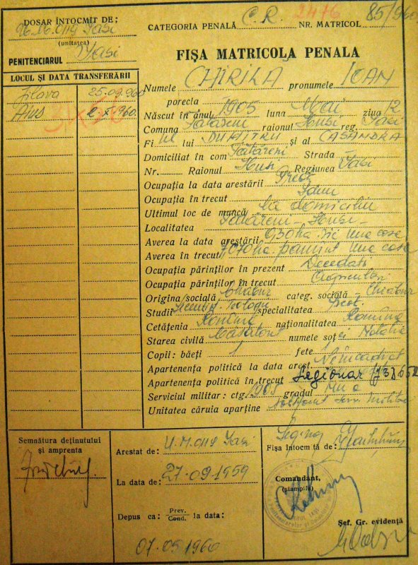 Preotul Ioan Chirilă din Tătărăni, judeţul Vaslui, în temniţa comunistă 42724