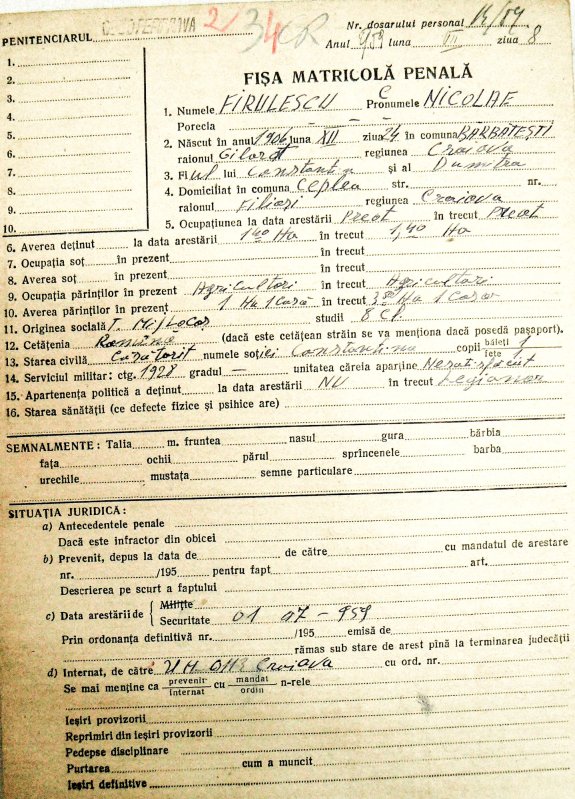 Preotul Nicolae Firulescu din Parohia Broşteni, judeţul Gorj, în temniţa comunistă 40062