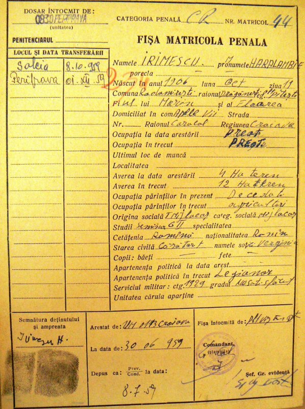 Preotul Haralambie Irimescu din Apele Vii,  judeţul Olt, în temniţa comunistă 39902