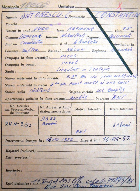 Părintele Constantin Antonescu din Flămânzeni-Buftea, judeţul Ilfov, în temniţa comunistă 38824