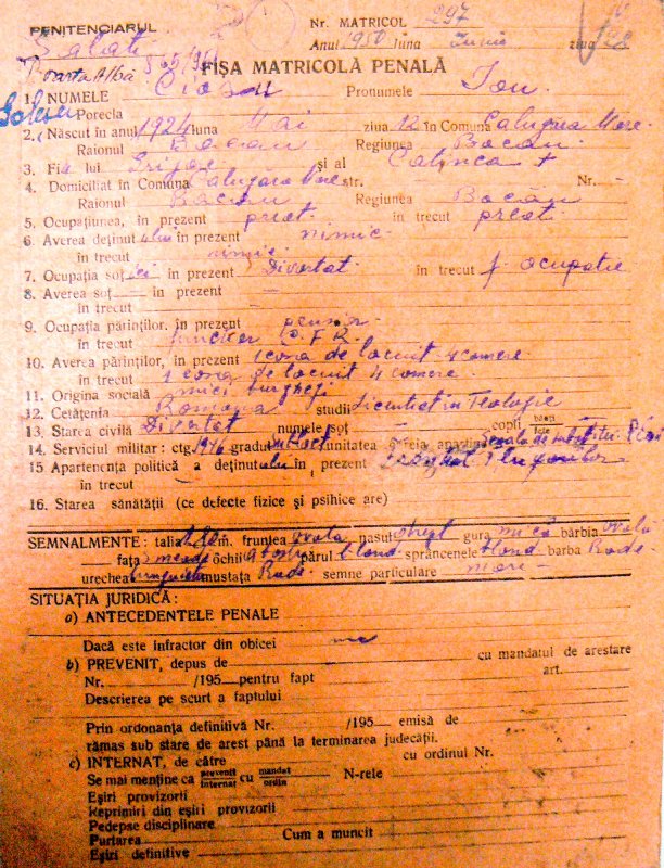 Preotul Ioan Ciosu din Petricica, judeţul Bacău, în temniţa comunistă 37446