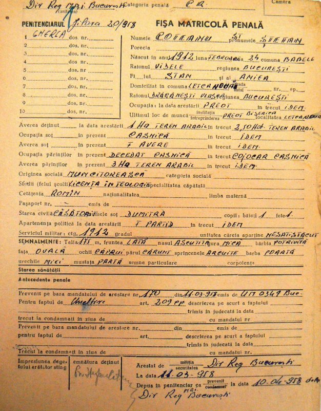 Preotul Ştefan Coteanu din Letca Nouă, Giurgiu, decedat în Penitenciarul Gherla 37025