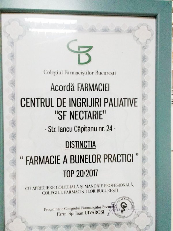 Distincţie pentru farmacia Centrului „Sfântul Nectarie” 36116