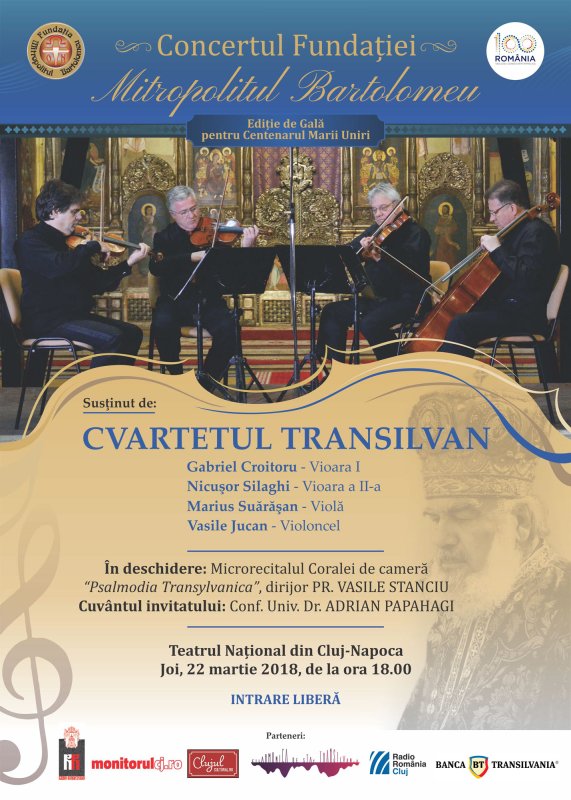 Concert de gală pentru Centenarul Marii Uniri, organizat de Fundaţia „Mitropolitul Bartolomeu” și Filarmonica din Cluj, la Teatrul Național 21585