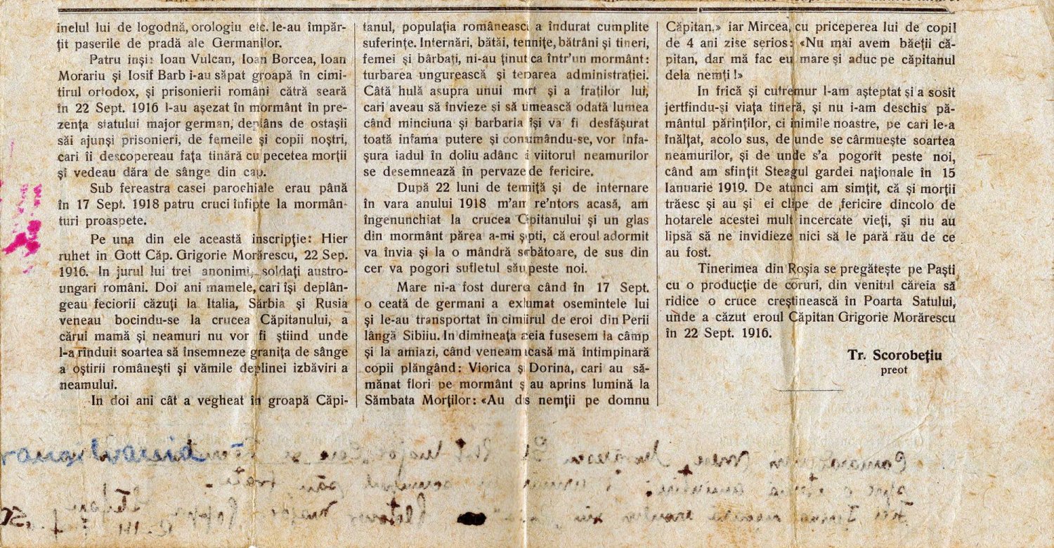 Eroul de la Roşia iese la lumină - mărturisire despre jertfa sa 15104