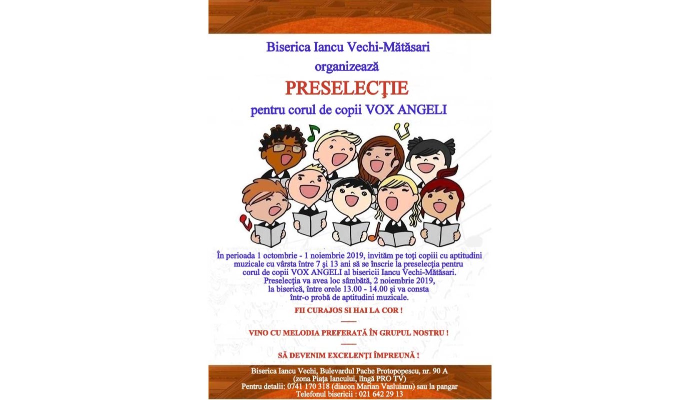 Preselecție pentru Corul de copii „Vox Angeli” al Parohiei Iancu Vechi-Mătăsari 128740