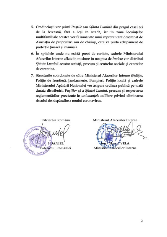 Nou acord privind stabilirea unor măsuri cu ocazia Sărbătorilor Pascale în anul 2020 142965