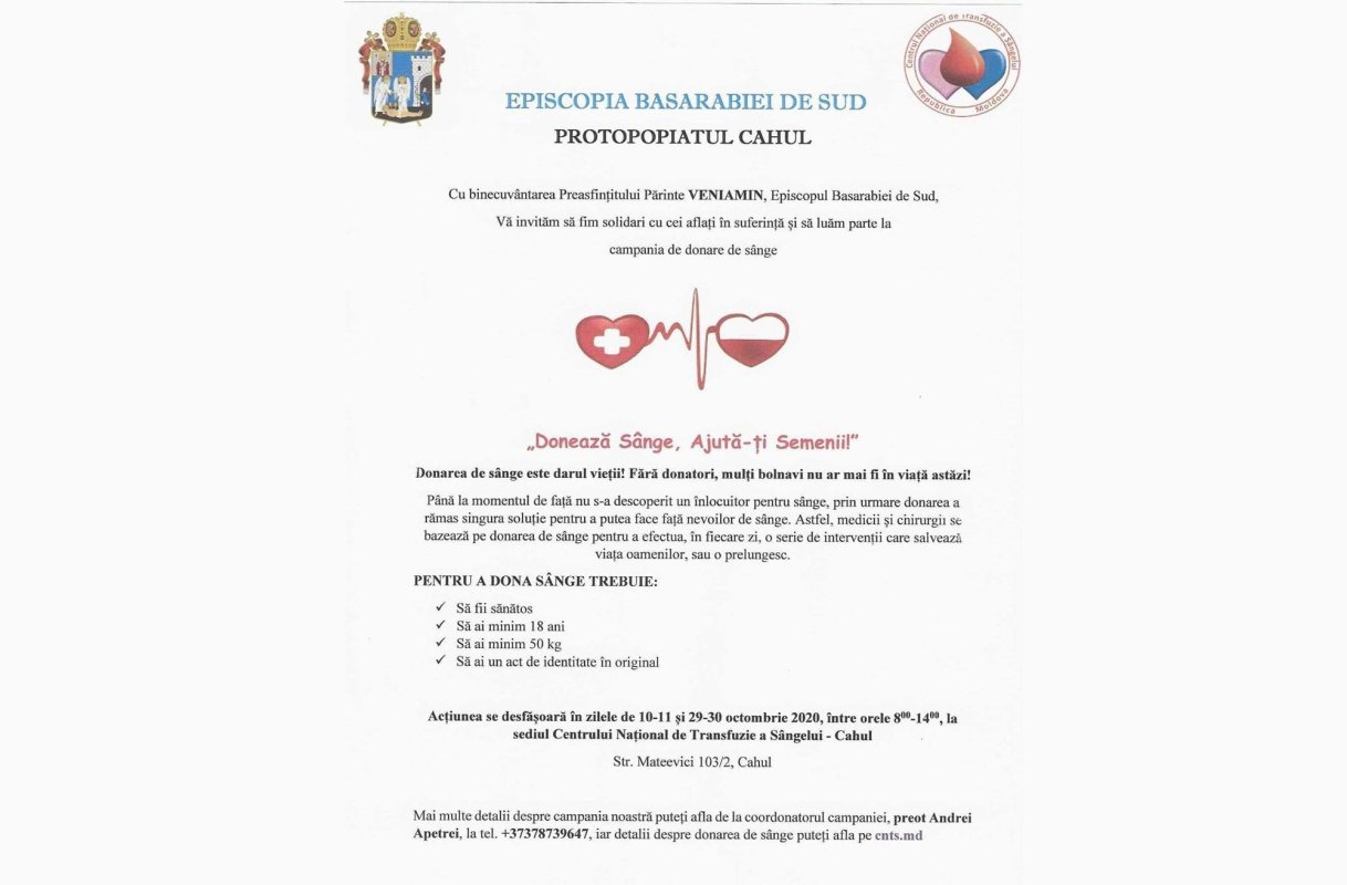 Campanie de donare de sânge în Episcopia Basarabiei de Sud 153937