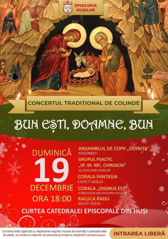 Concert de colinde, pe 19 decembrie, în curtea Catedralei Episcopale din Huși 196867