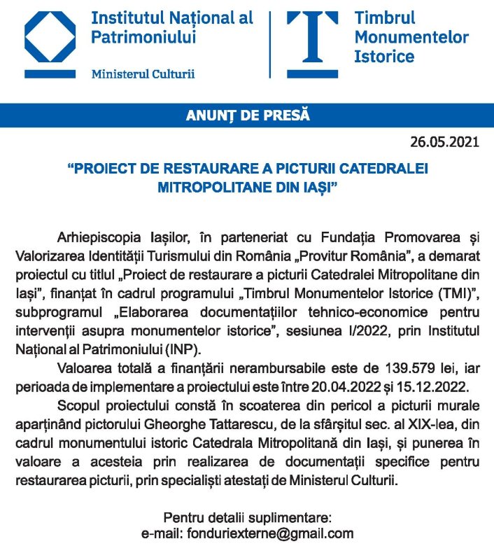 Proiect de restaurare a picturii Catedralei Mitropolitane din Iași 215361