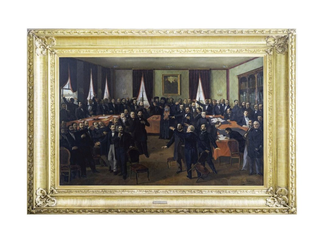 Copia recentă a tabloului „Proclamarea Unirei. 24 ianuarie 1859” de Theodor Aman, așezată în Palatul Patriarhiei  242375