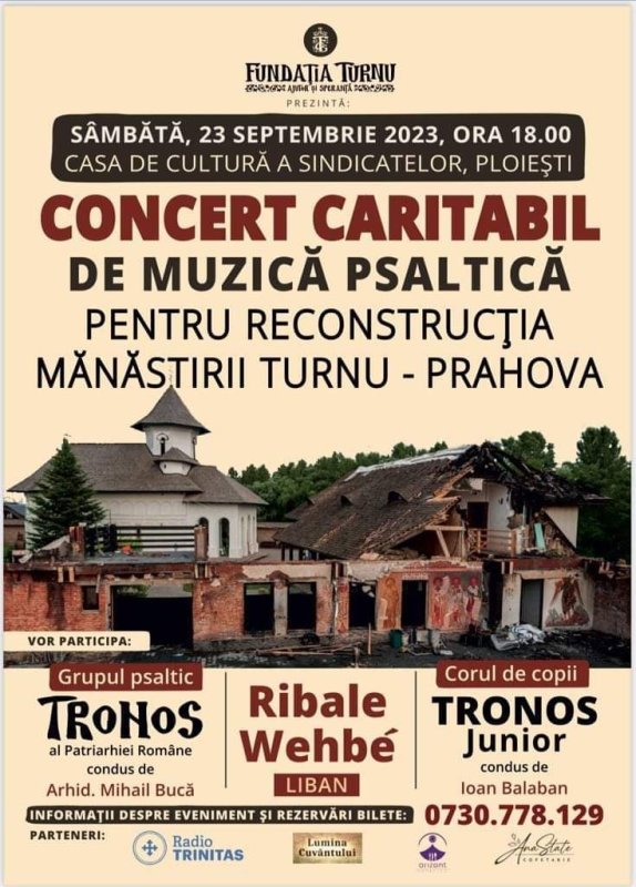Grupul psaltic „Tronos” va concerta la Ploiești pentru a sprijini refacerea Mănăstirii Turnu 269137