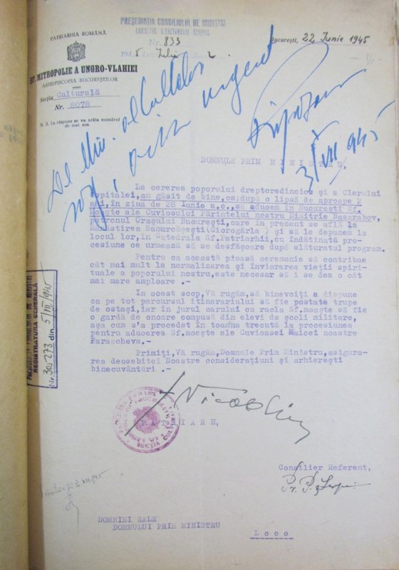 Readucerea moaștelor Cuviosului Dimitrie la Catedrala Patriarhală, în 1945 301821