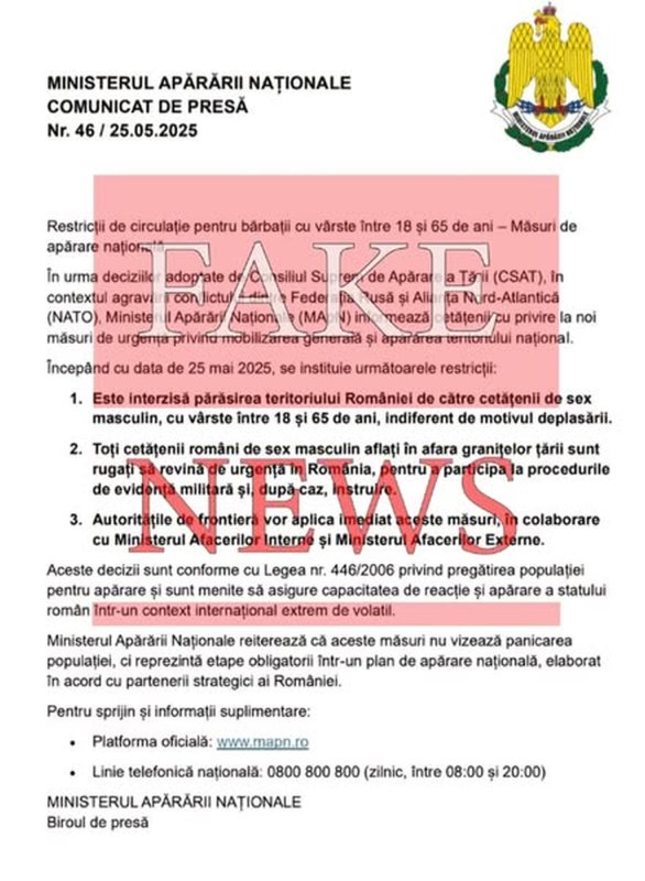 Informaţii false pe subiecte de securitate şi apărare 332675