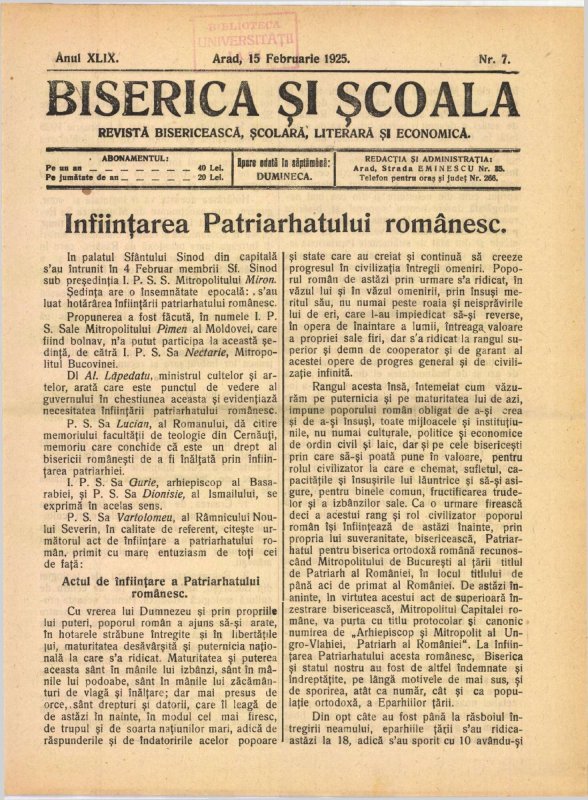 Înfiinţarea Patriarhiei Române, „un eveniment epocal” 337910
