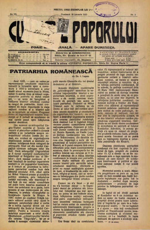 Presa a susţinut înfiinţarea Patriarhiei Române 338410