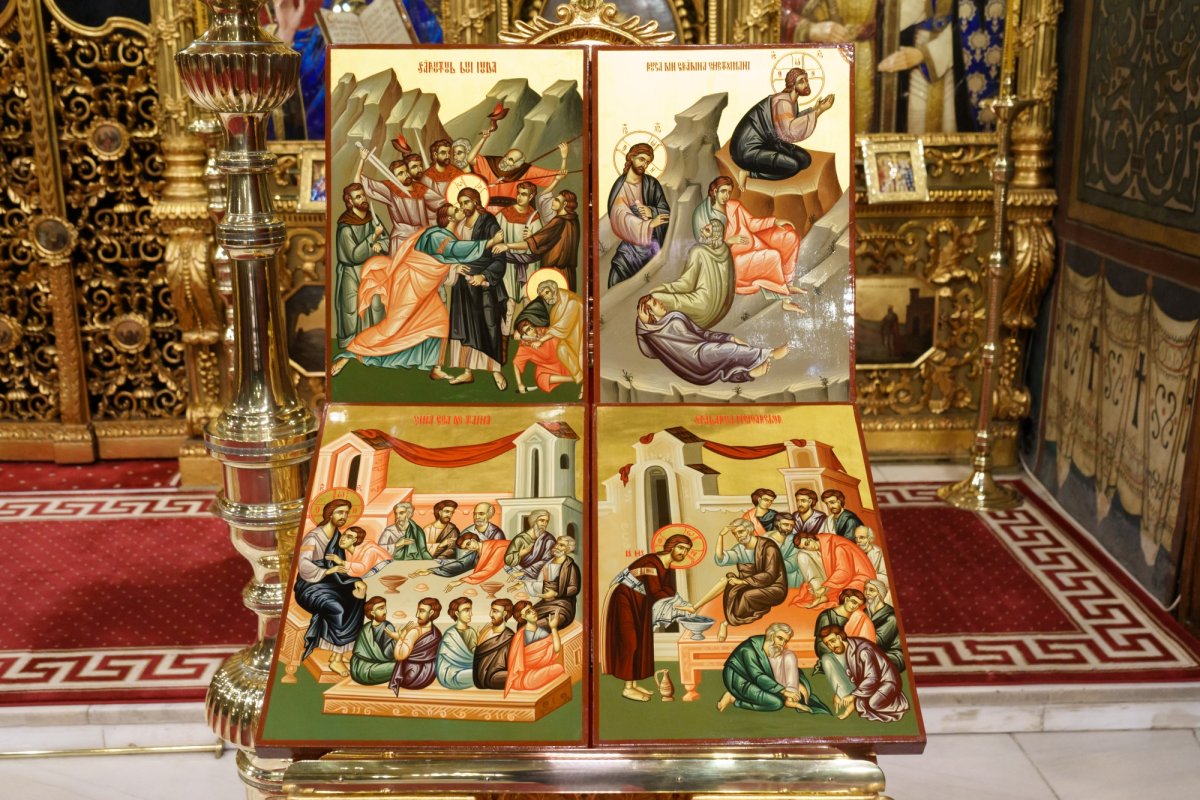 Matei 26, 2-20; Ioan 13, 3-17; Matei 26, 21-39; Luca 22, 43-44; Matei 26, 40-75; 27, 1-2 (Cina cea de Taină și Pătimirile Mântuitorului) 359499