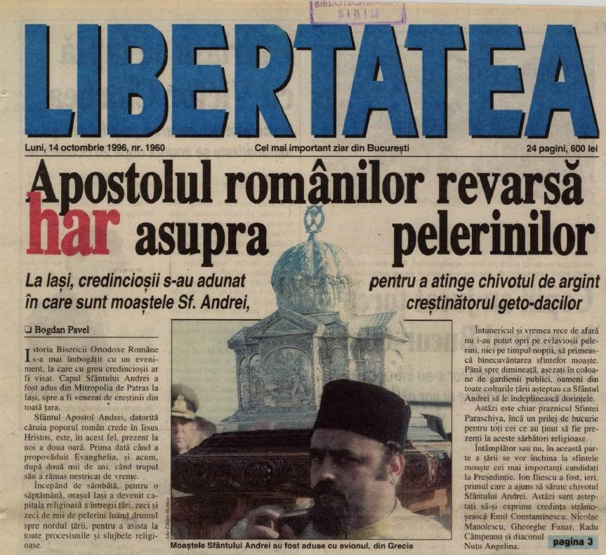 30 de ani de la aducerea la Iaşi a moaştelor Sfântului Apostol Andrei 376799