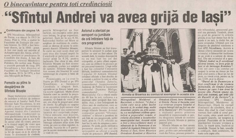 30 de ani de la aducerea la Iaşi a moaştelor Sfântului Apostol Andrei 376801