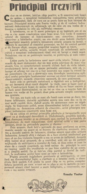 Sandu Tudor: Principiul trezvirii 376902