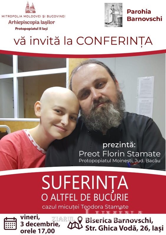 Parohia Barnovschi organizează conferința „Suferința, o altfel de bucurie - cazul micuței Teodora Stamate” 194894