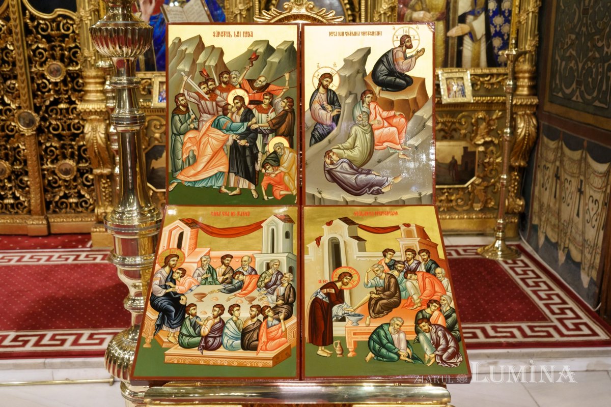 Matei 26, 2-20; Ioan 13, 3-17; Matei 26, 21-39; Luca 22, 43-44; Matei 26, 40-75; 27, 1-2 (Cina cea de Taină și Pătimirile Mântuitorului) 328955