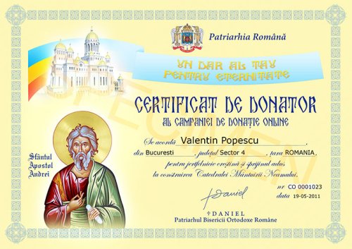 Certificate de donator pentru cei care ajută construirea Catedralei Mântuirii Neamului Poza 107651