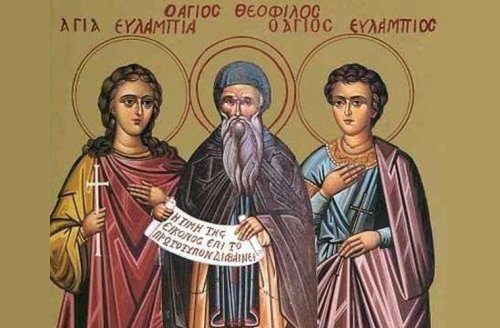 Sf. Mc. Evlampie şi sora sa, Evlampia;  Sf. Cuv. Vasian şi Teofil Mărturisitorul