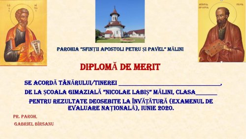 Elevii cu note mari la Evaluarea Națională, premiați de Parohia Mălini Poza 148282