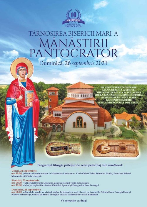 Moaște ale sfinților ocrotitori la târnosirea bisericii Mănăstirii Pantocrator