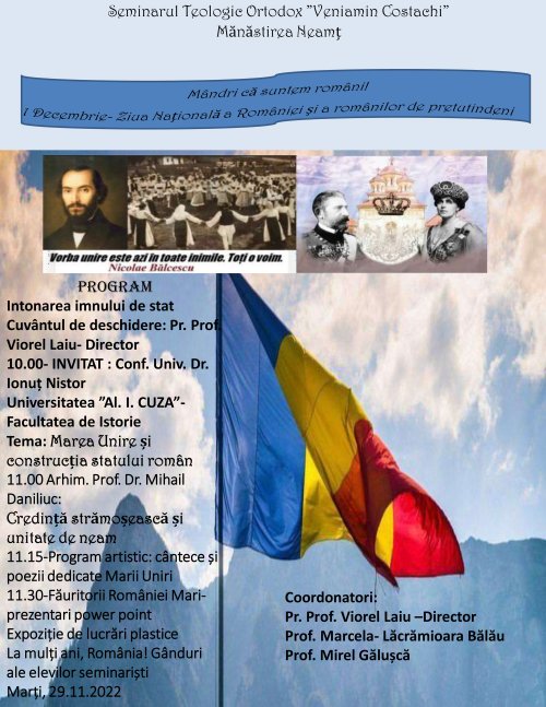 104 ani de la formarea României Mari, sărbătoriți la Seminarul Veniamin Costachi din Neamț Poza 235464
