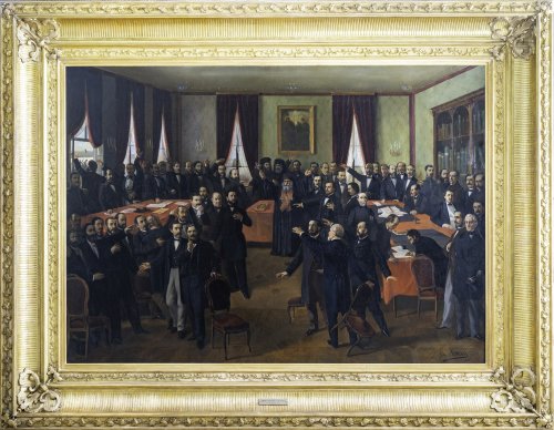 Copia recentă a tabloului „Proclamarea Unirei. 24 ianuarie 1859” de Theodor Aman, așezată în Palatul Patriarhiei  Poza 242320