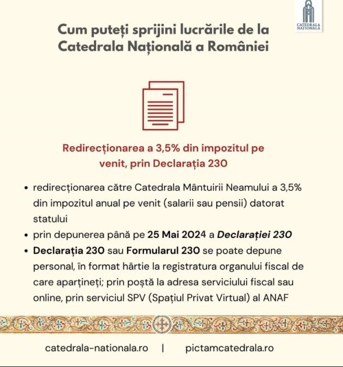 Redirecționează 3,5% din impozitul pe venit pentru a susține Catedrala Națională! Poza 291621