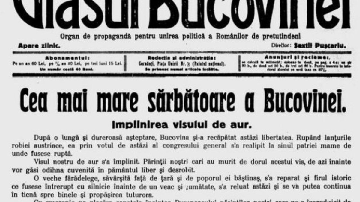 106 ani de la unirea Bucovinei cu România