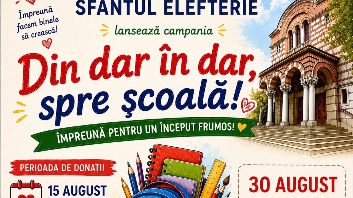 Parohia „Sfântul Elefterie”, alături de copii prin campania „Din dar în dar, spre școală!”