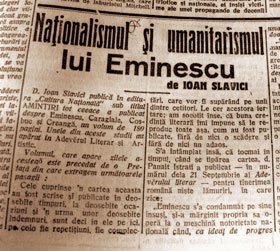 Slavici, 1924: „Nu!  Oameni ca Eminescu nu pot să fie «xenofobi»“