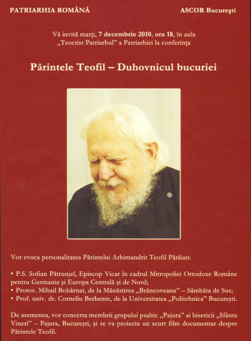 Conferinţă în memoria părintelui Teofil Părăian la Palatul Patriarhiei