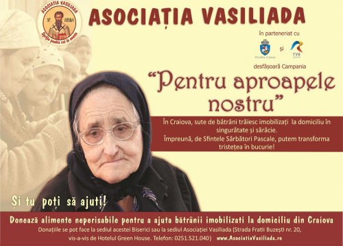 Campanie umanitară desfăşurată de Asociaţia „Vasiliada“