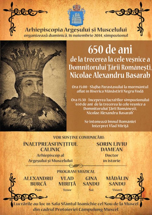 650 de ani de la trecerea la cele veşnice a Domnitorului Nicolae Alexandru Basarab