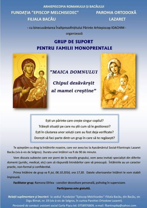 Grup de suport pentru familii monoparentale, la Bacău