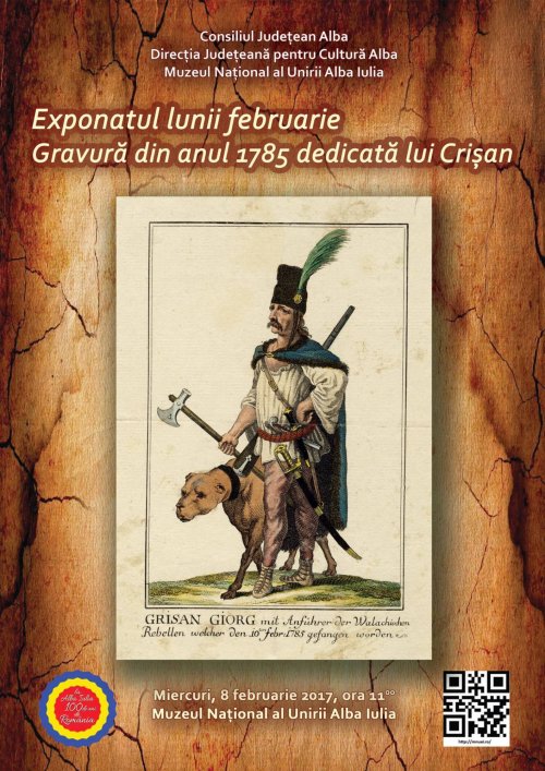 Gravură dedicată lui Crişan, la Muzeul Unirii